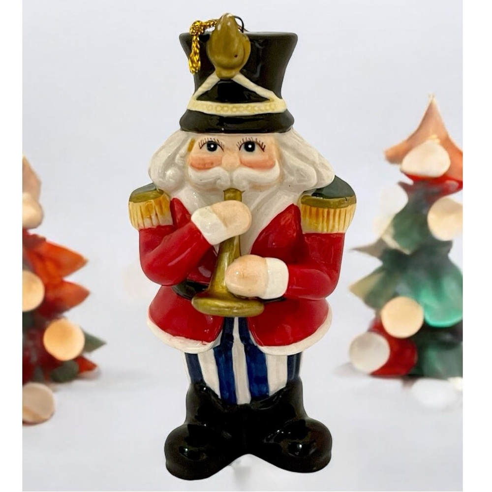 Vintage Porcelain Nutcracker Ornament 4.5” Tall ~ Great Christmas Decoration
